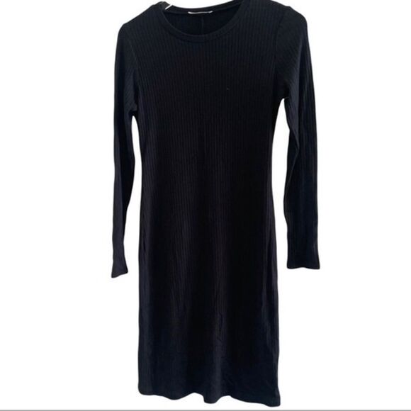 Reformation Wednesday NWOT Ribbed Mini Dress Long Sleeves Crew Neck Black - Picture 7 of 9